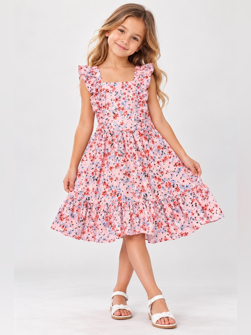 Tommy Hilfiger Girls Pink Floral Ruffle Dress – Size 7